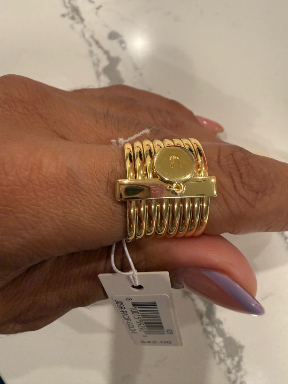 Uncommon James Gold Coil Stack Ring with Bar and Disc Accent